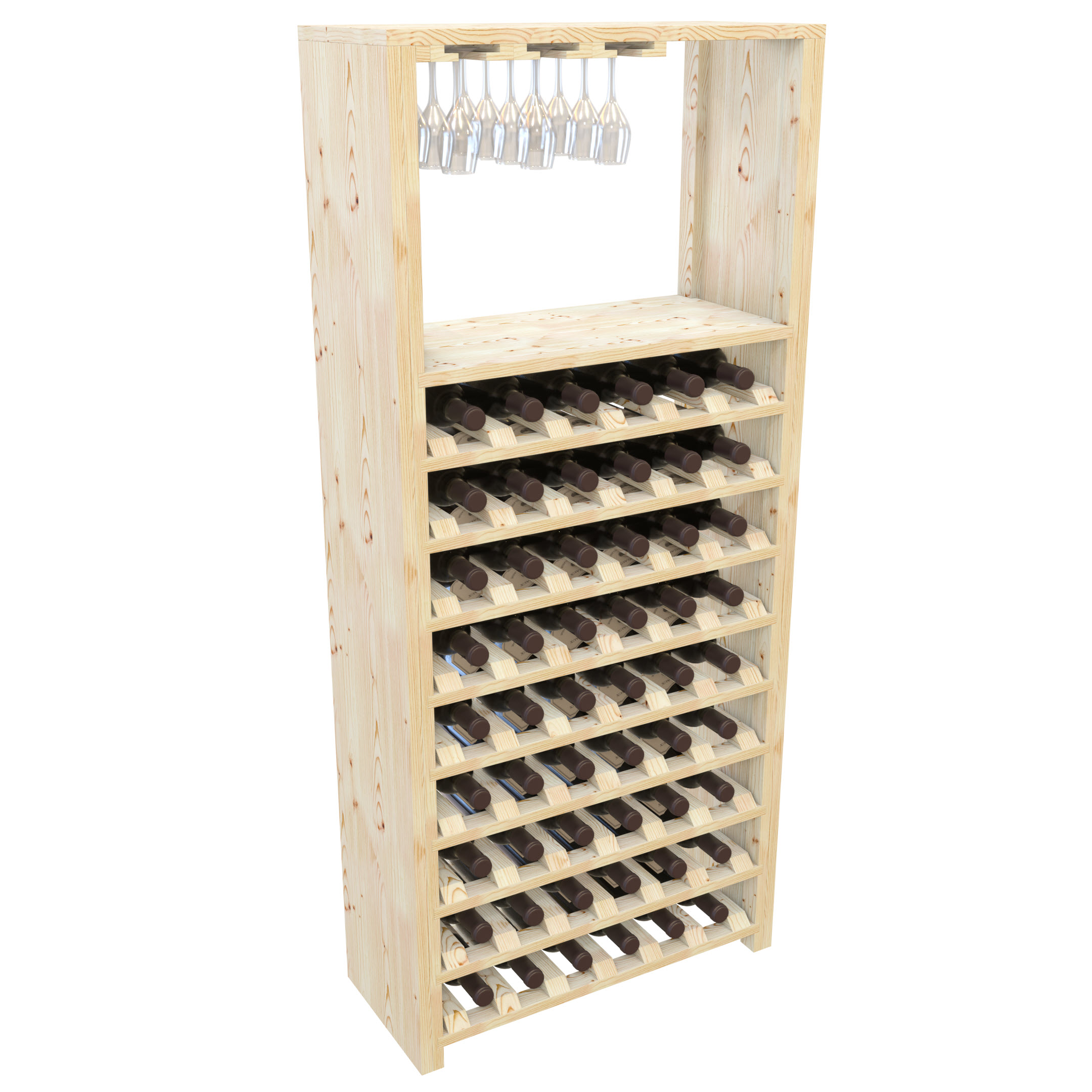 картинка Широкая Полка для хранения 54 бутылок, 2 столешницы, держатель для бокалов, стенки (70смх156смх30см) от магазина Полка Вин+