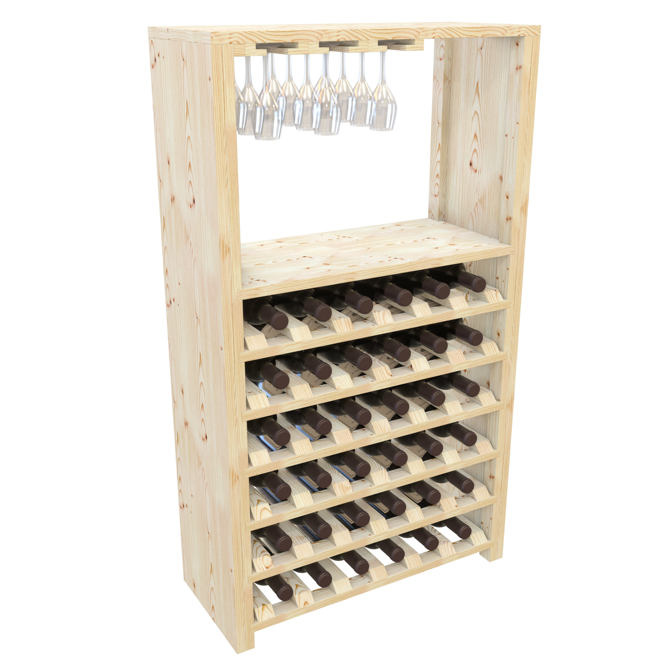 картинка Широкая Полка для хранения 36 бутылок, 2 столешницы, держатель для бокалов, стенки (70смх120смх30см) от магазина Полка Вин+