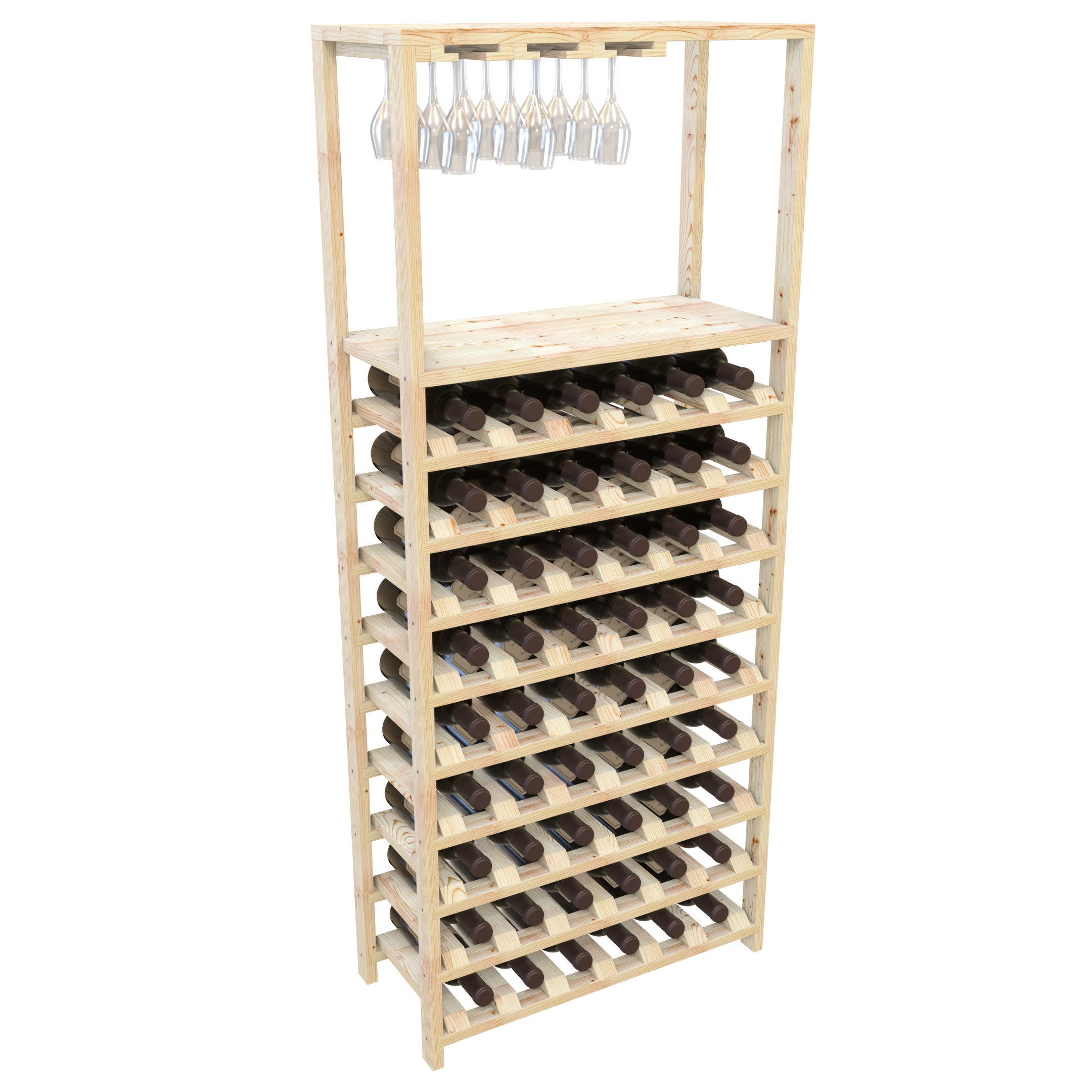 картинка Широкая Полка для хранения 54 бутылок, 2 столешницы, держатель для бокалов (66смх156смх30см) от магазина Полка Вин+
