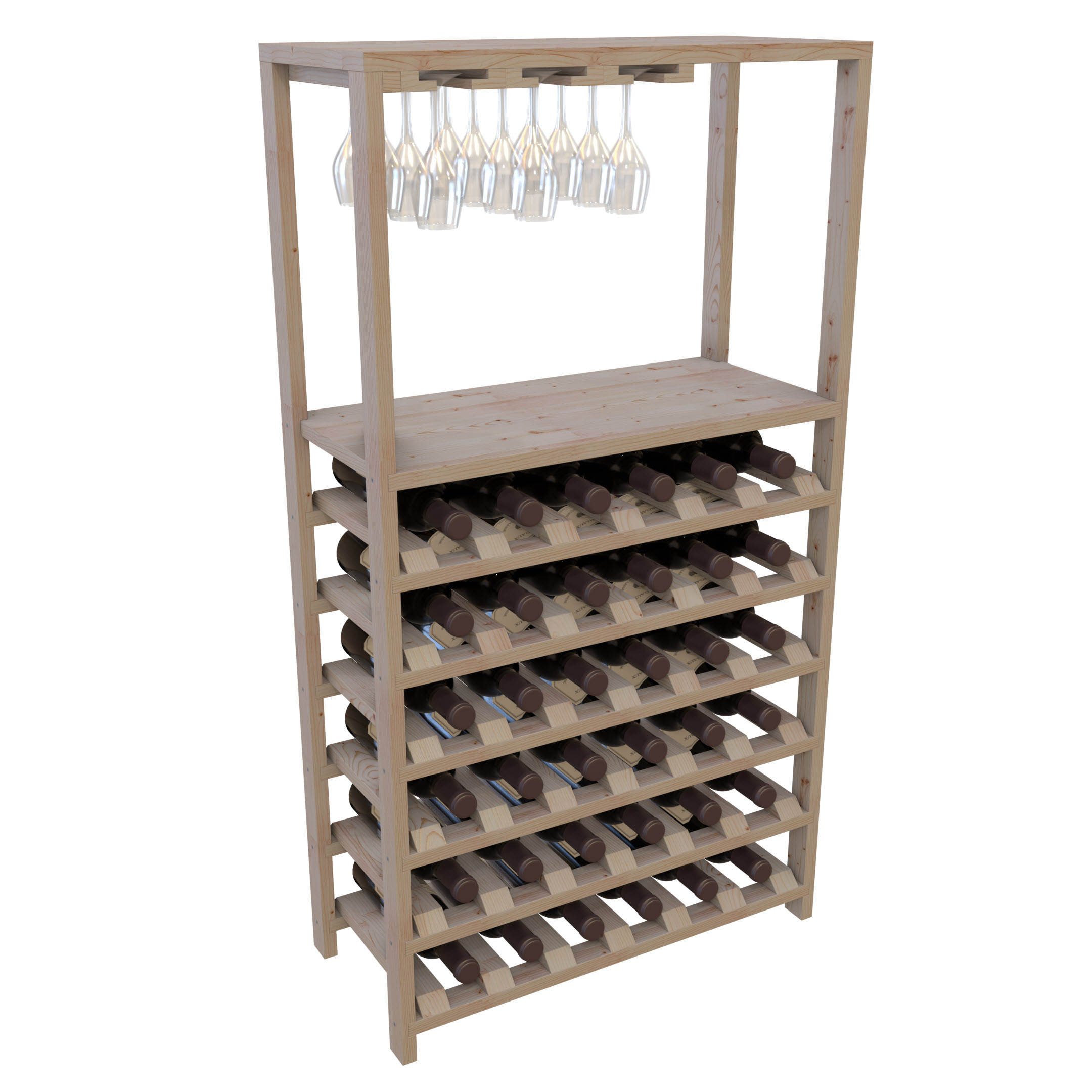 картинка Широкая Полка для хранения 36 бутылок, 2 столешницы, держатель для бокалов (66смх120смх30см), серый от магазина Полка Вин+