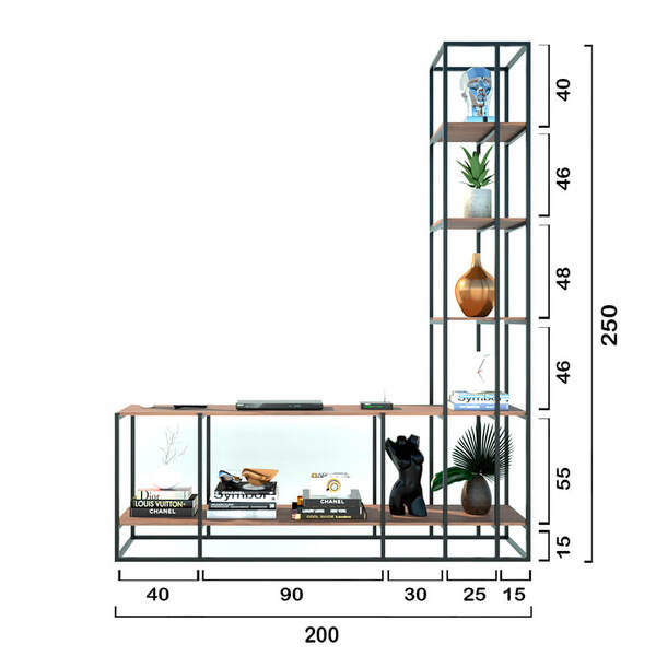 картинка Стеллаж + вертикальная стойка W+M дерево + металл 005 (200 х 250 х 40) от магазина Полка Вин+