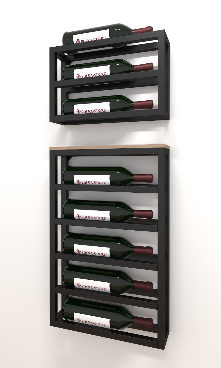 картинка Плоский стеллаж для бутылок металлический высота 9 бутылок, ширина 1 бутылка, чёрная от магазина Полка Вин+
