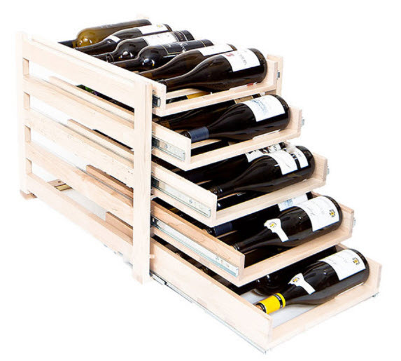 картинка Стеллаж ПВ с выдвижными полками, 5 полок на 30 бутылок (41 х 55 х 54) от магазина Полка Вин+